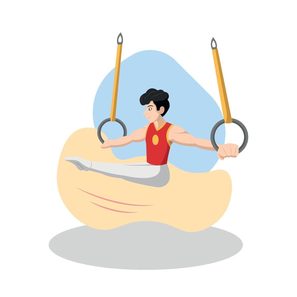 Gymnast holding rings pose. vector