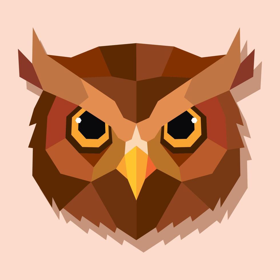 Low poly owl head front. vector