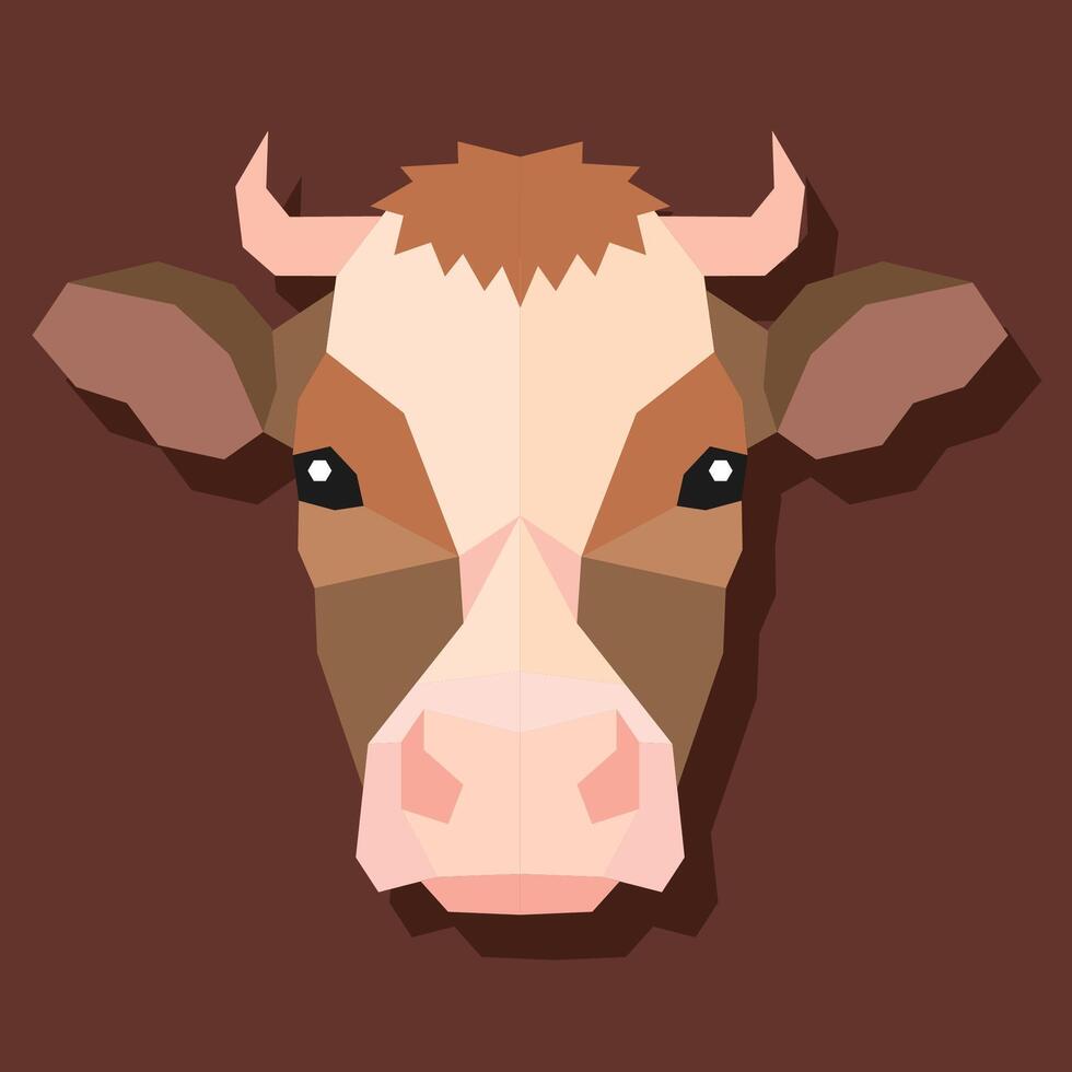 Low poly cow head front. vector