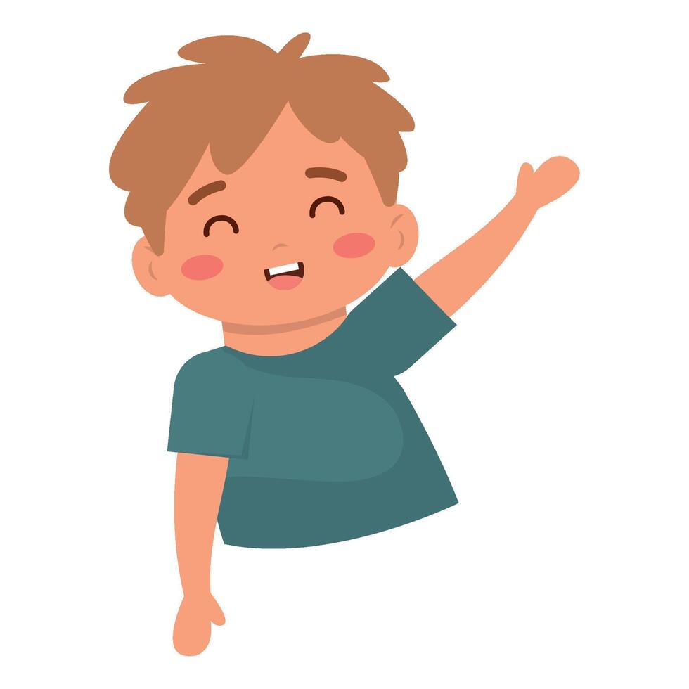Cheerful boy waving hand. vector