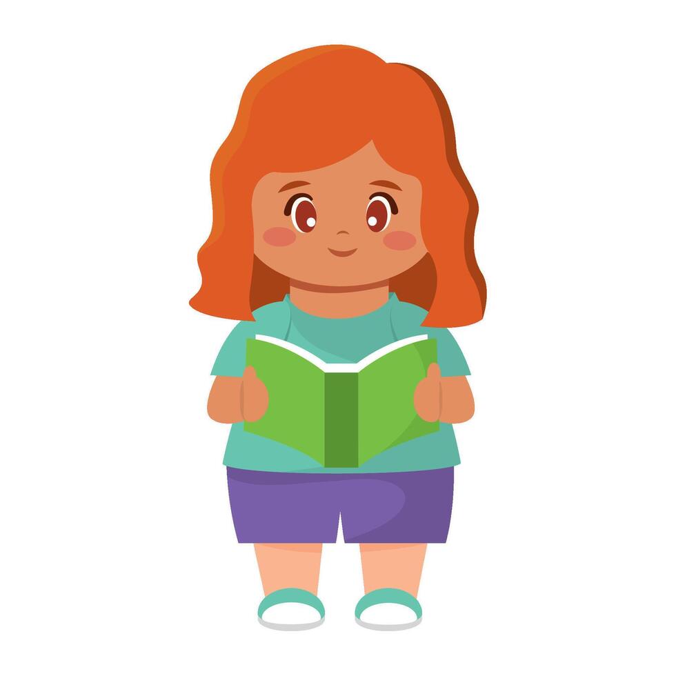 Happy girl reading book. vector