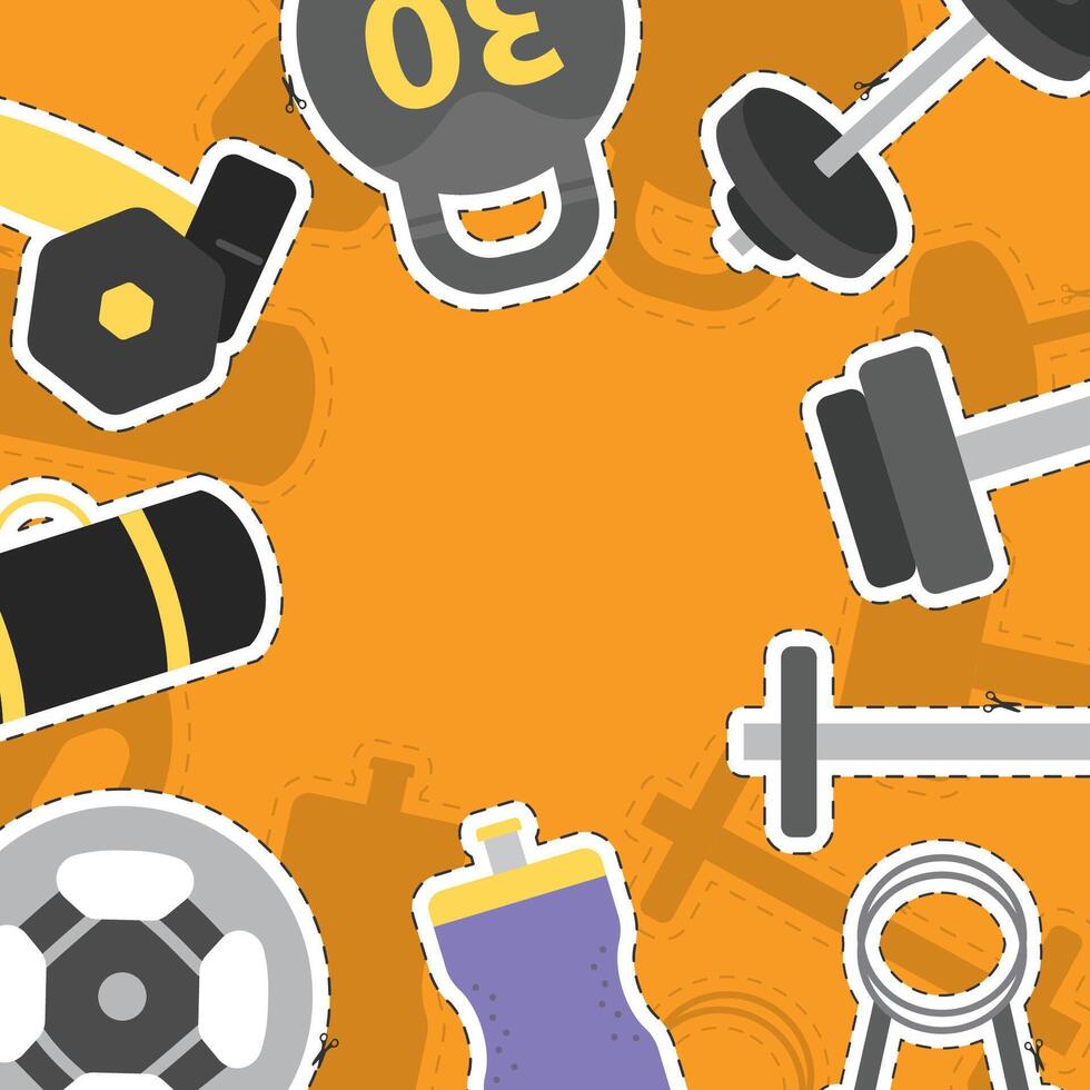 Orange frame with gym tools. vector