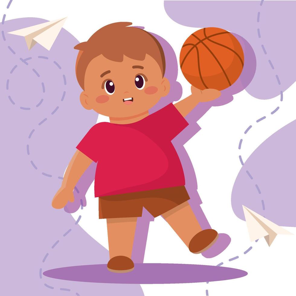 Boy holding basketball. vector