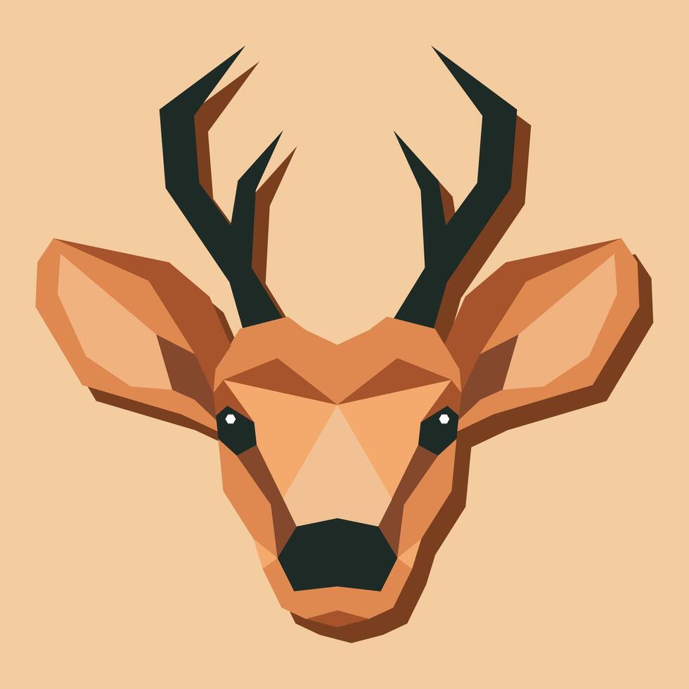 Low poly deer head front. vector