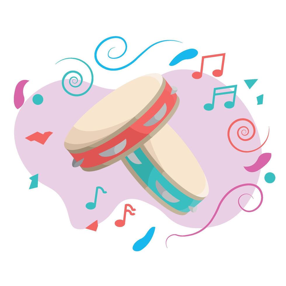 Colorful tambourines with notes. vector