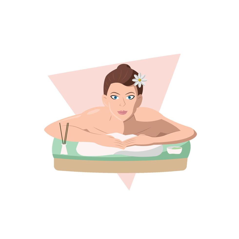 Woman relaxing on spa bed. vector