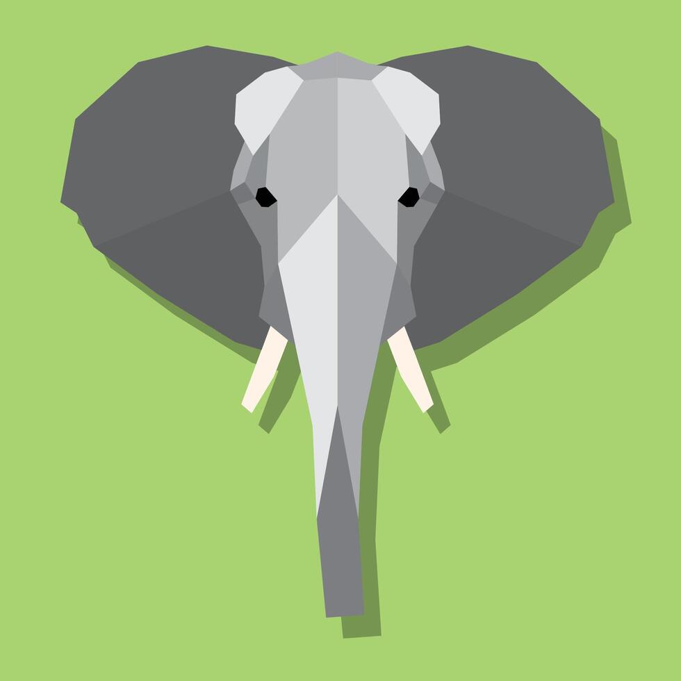 Low poly elephant head front. vector