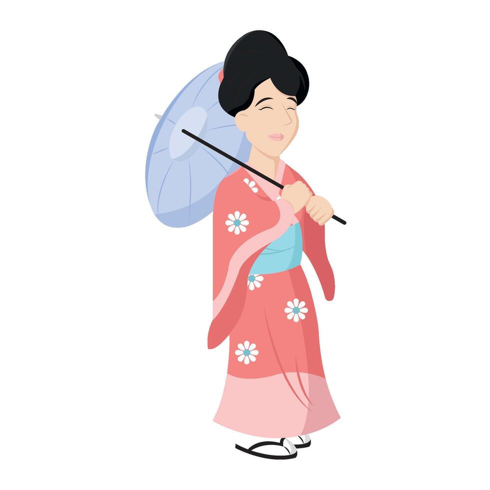 Woman in kimono with parasol. vector