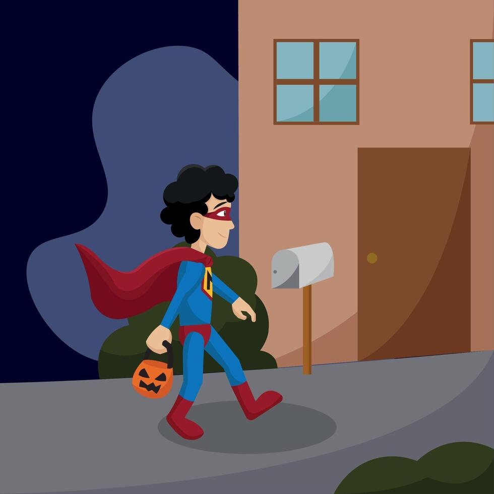 Boy trick or treating costume. vector