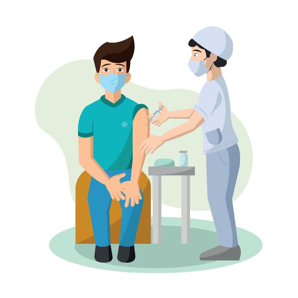 Man receiving vaccine shot. vector