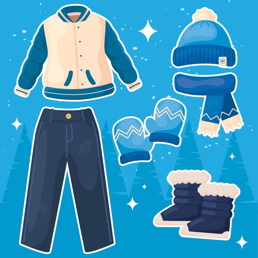 Winter outfit essentials set. vector