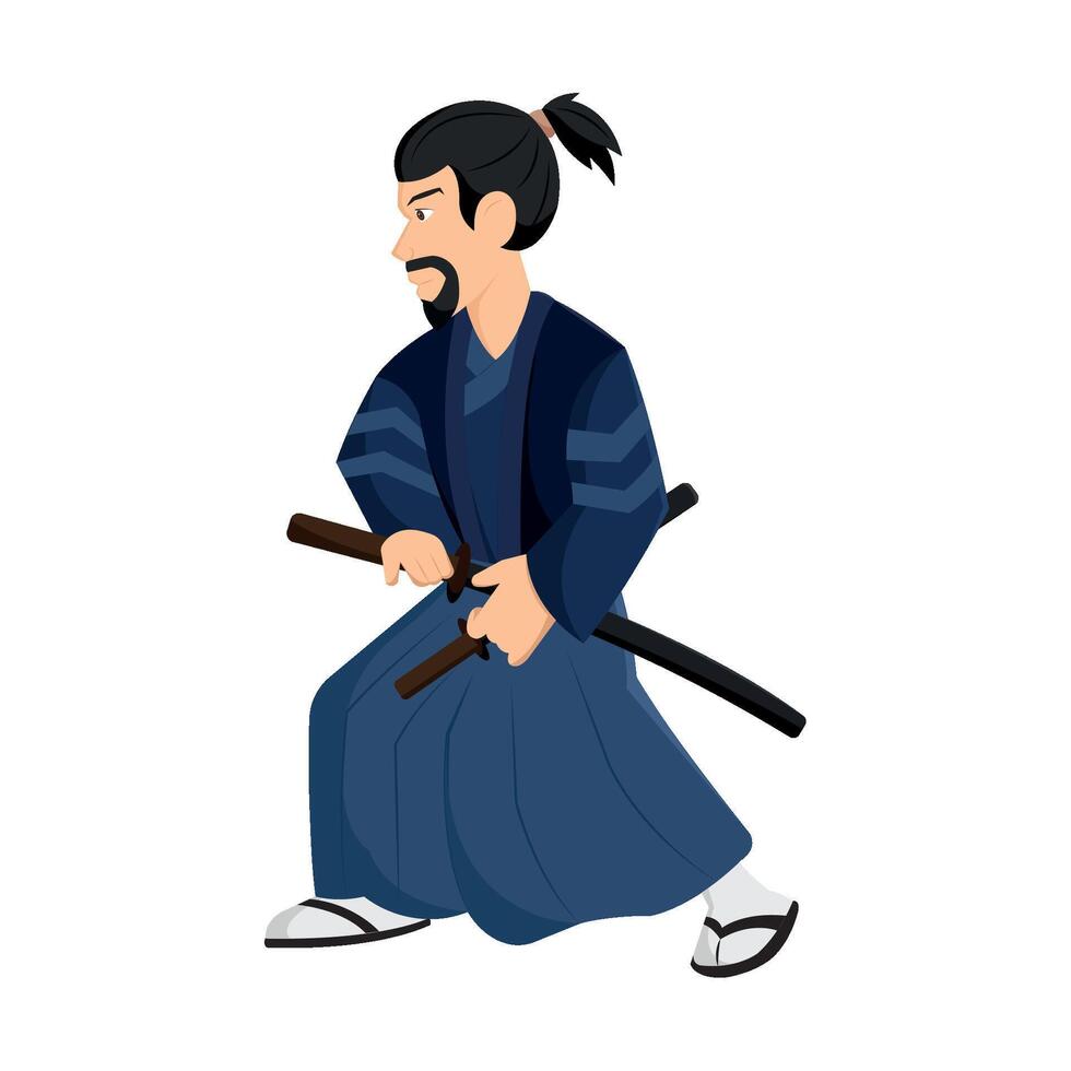 Samurai holding two swords. vector