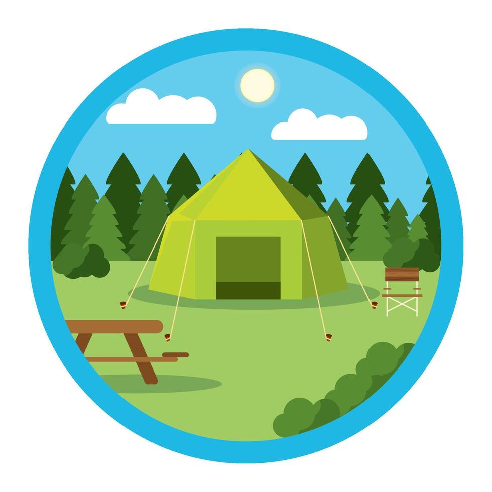 Green tent badge icon. vector