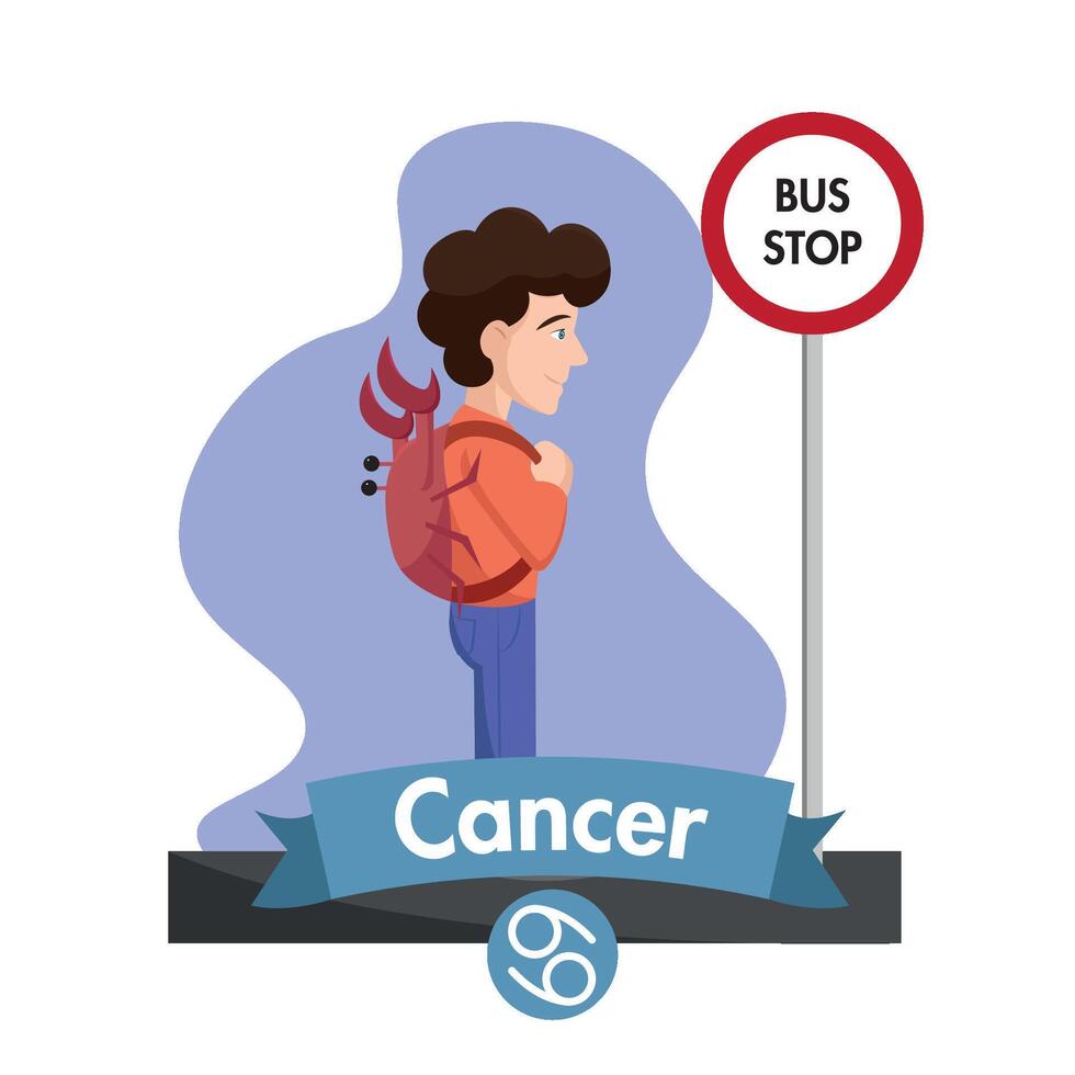 Cancer boy with crab bag. vector