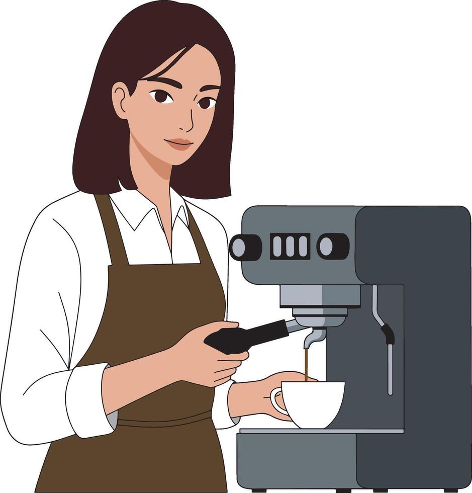 Barista Girl Preparing Espresso in a Cafe illustration vector