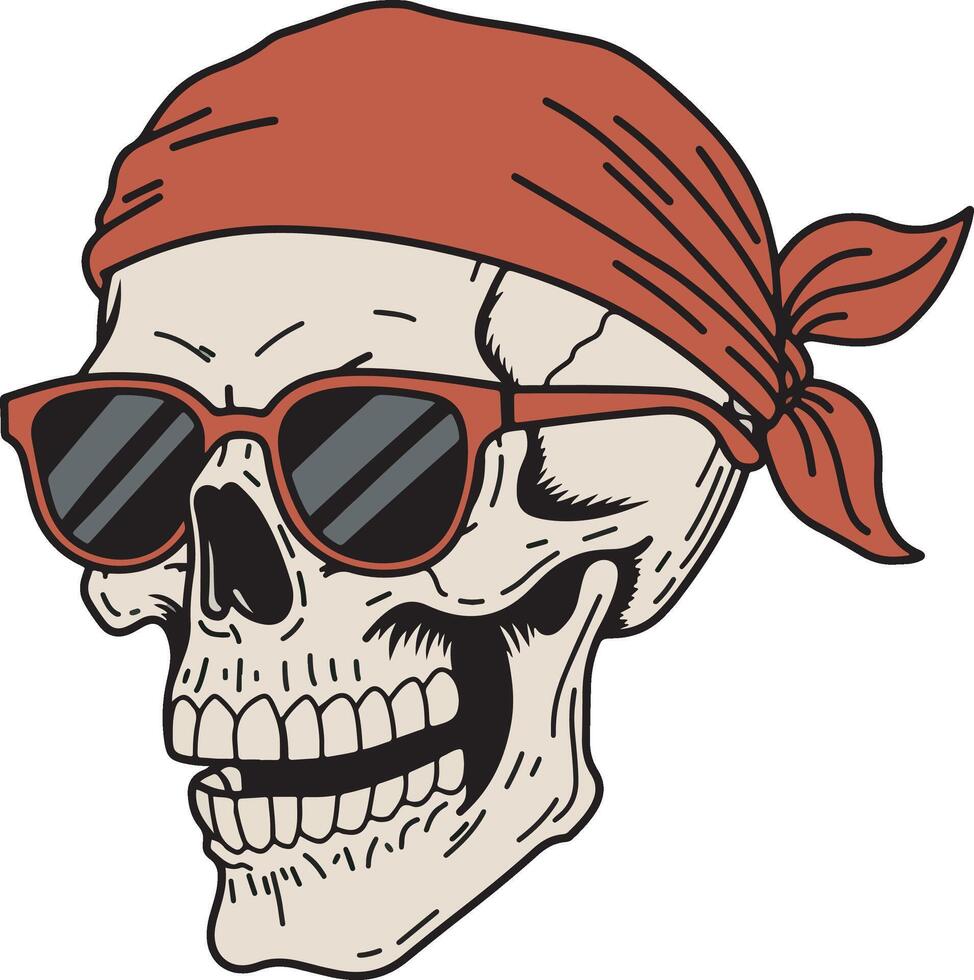 Skull with Red Bandana and Sunglasses illustration vector