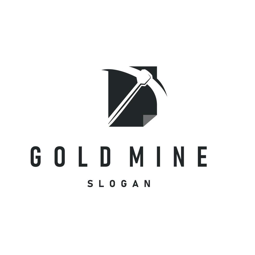 mining logo design simple minimalist concept gold mountain mining with worker hat, pickaxe tool, vintage retro template vector