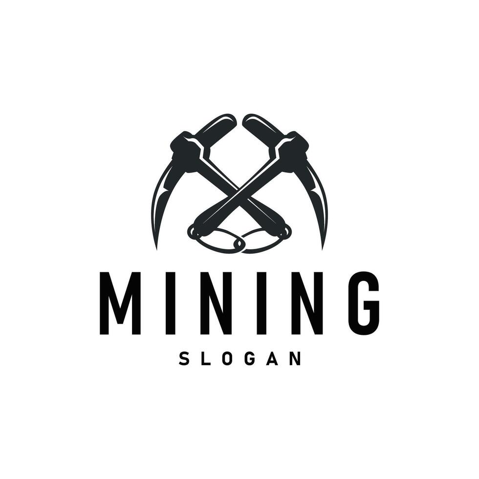 mining logo design gold mountain mining with worker hat, pickaxe tool, vintage retro template illustration symbol vector