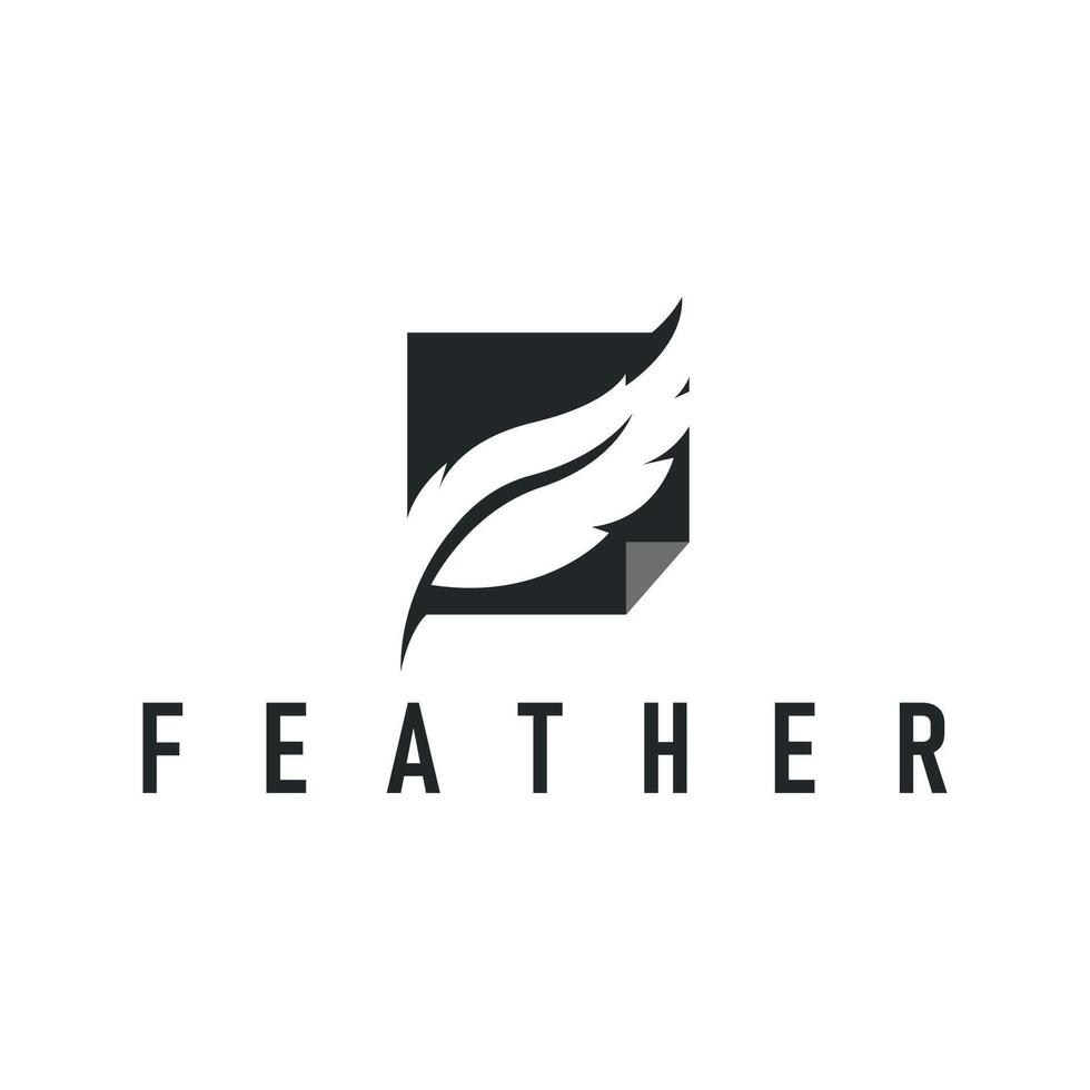 feather logo design, simple black silhouette concept of bird as a symbol of brand design template illustration vector