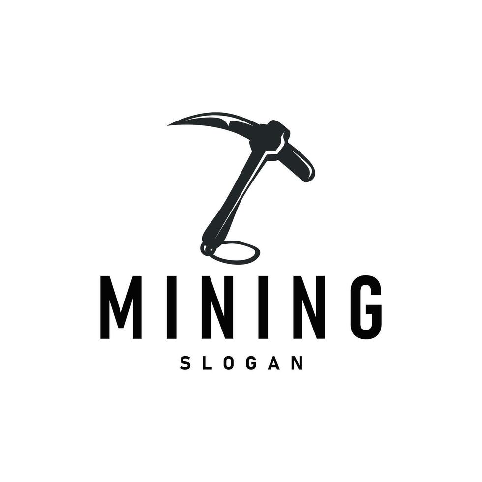 mining logo design concept gold mountain mining with worker hat, pickaxe tool, vintage retro template illustration symbol vector