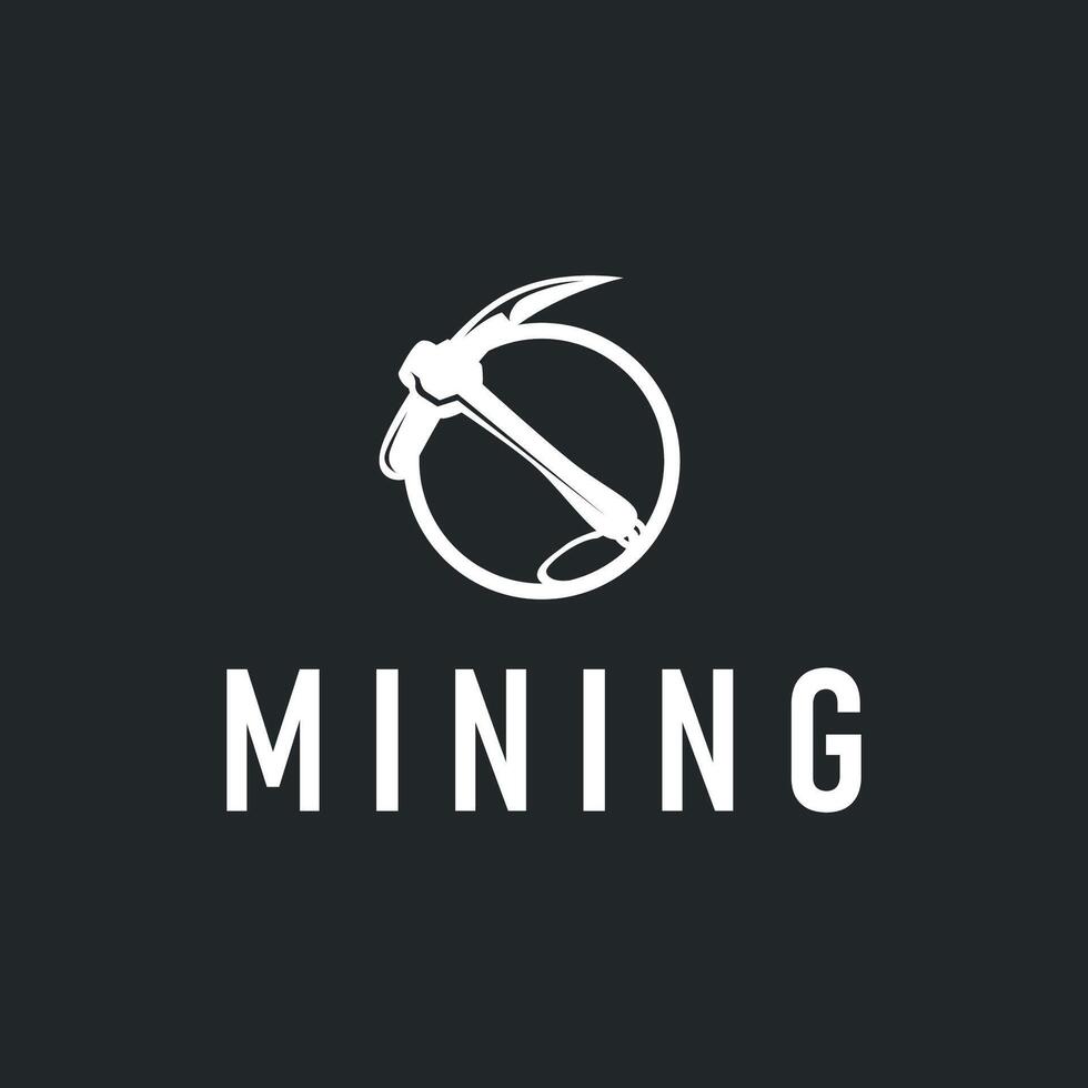 mining logo design simple minimalist gold mountain mining with worker hat, pickaxe tool, vintage retro vector