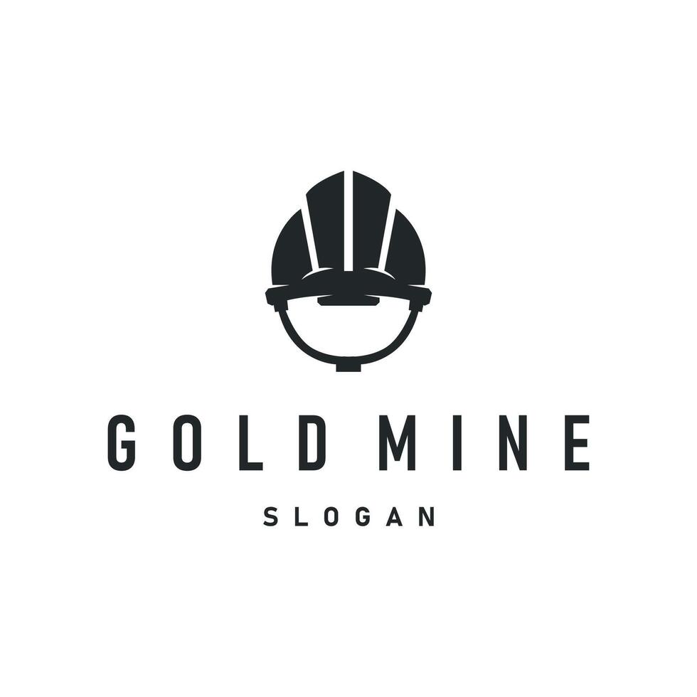 mining logo design simple minimalist concept gold mountain mining worker hat, pickaxe tool, template illustration symbol vector