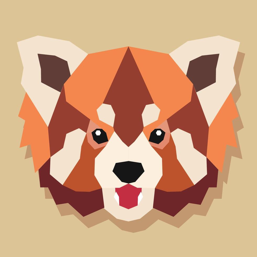 Geometric red panda face art. vector
