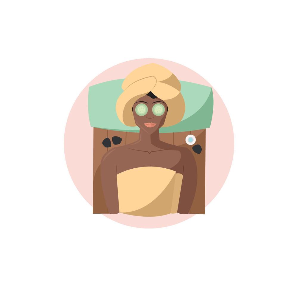Spa client with cucumber mask. vector