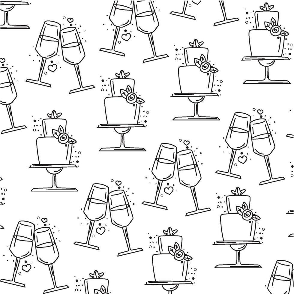 Wedding cake and glasses. vector