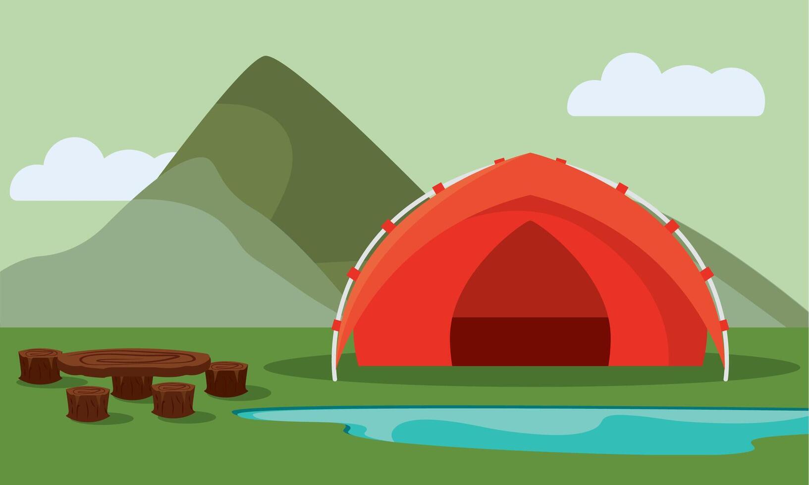 Tent near lake hills. vector