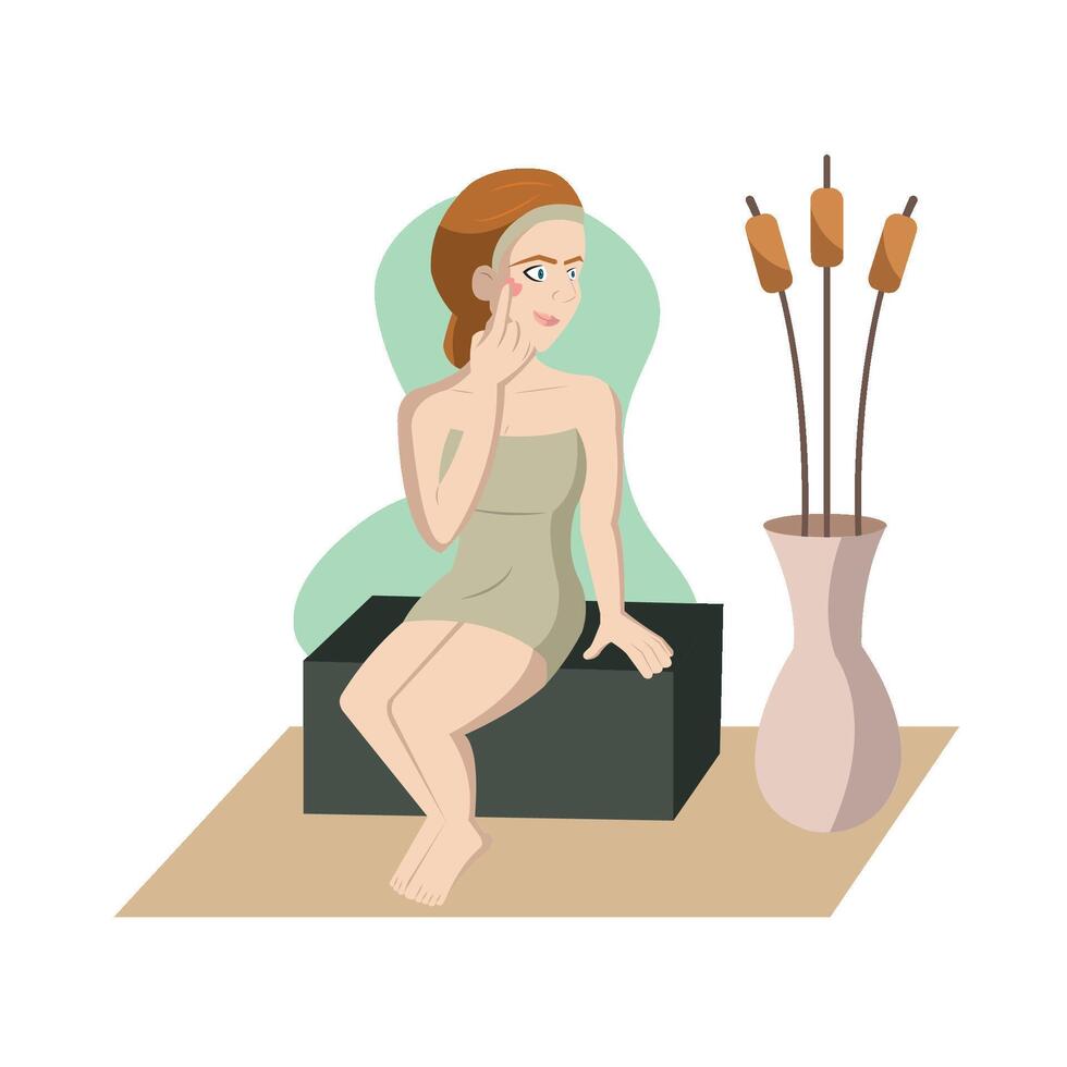 Woman applying face cream. vector