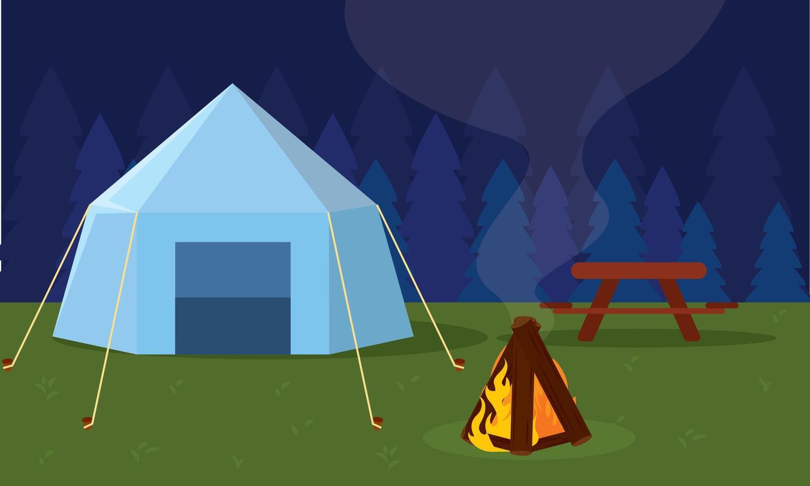Blue tent night forest. vector