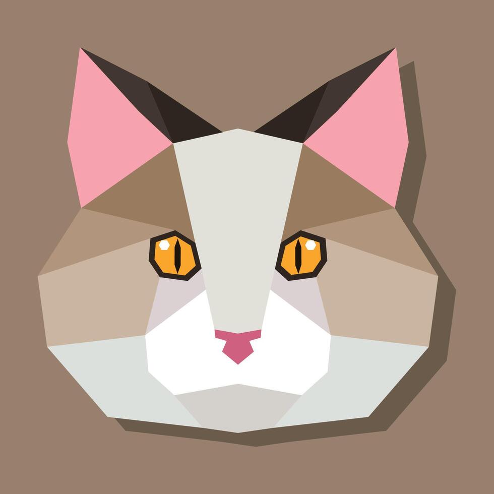 Low poly cat head front. vector