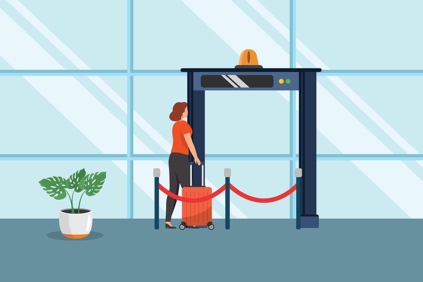 Check scan people at the airport Airport activity Concept. Colored flat illustration isolated vector
