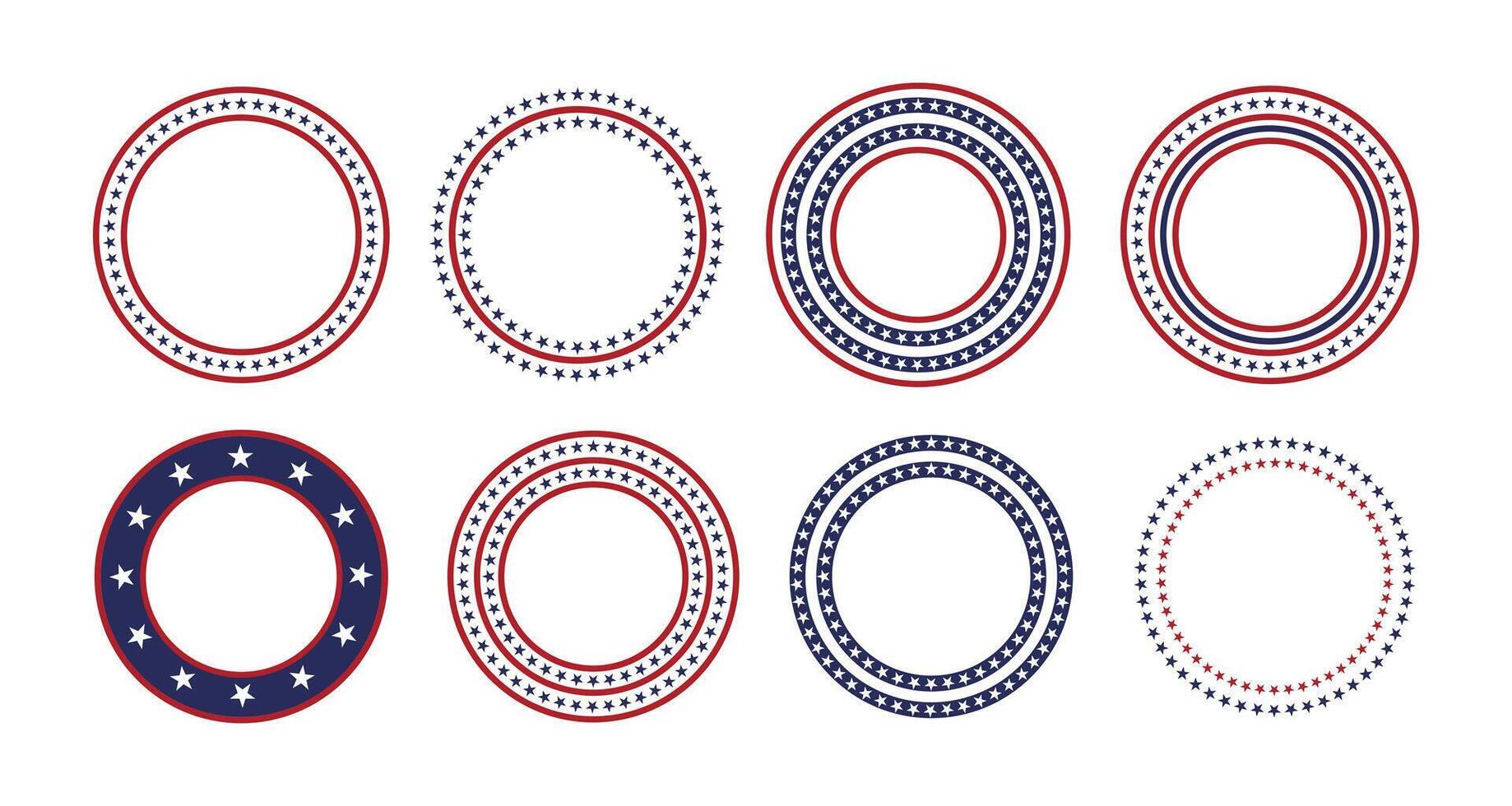 Patriotic American Flag Inspired Circle Frames for Design. USA Patriotic Circle Border. vector