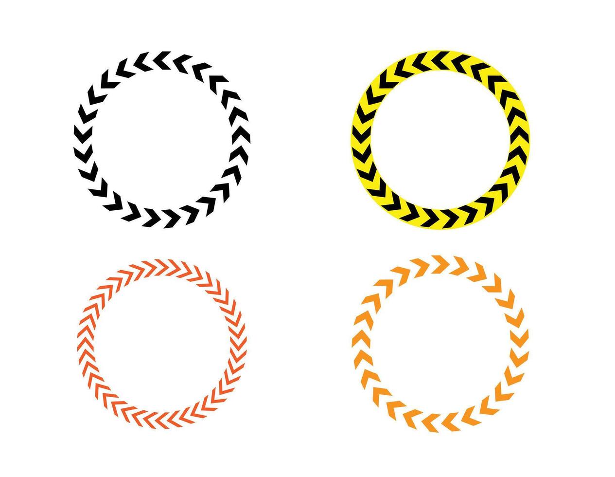 Circular danger tape decorative frames with arrow patterns in various colors. vector