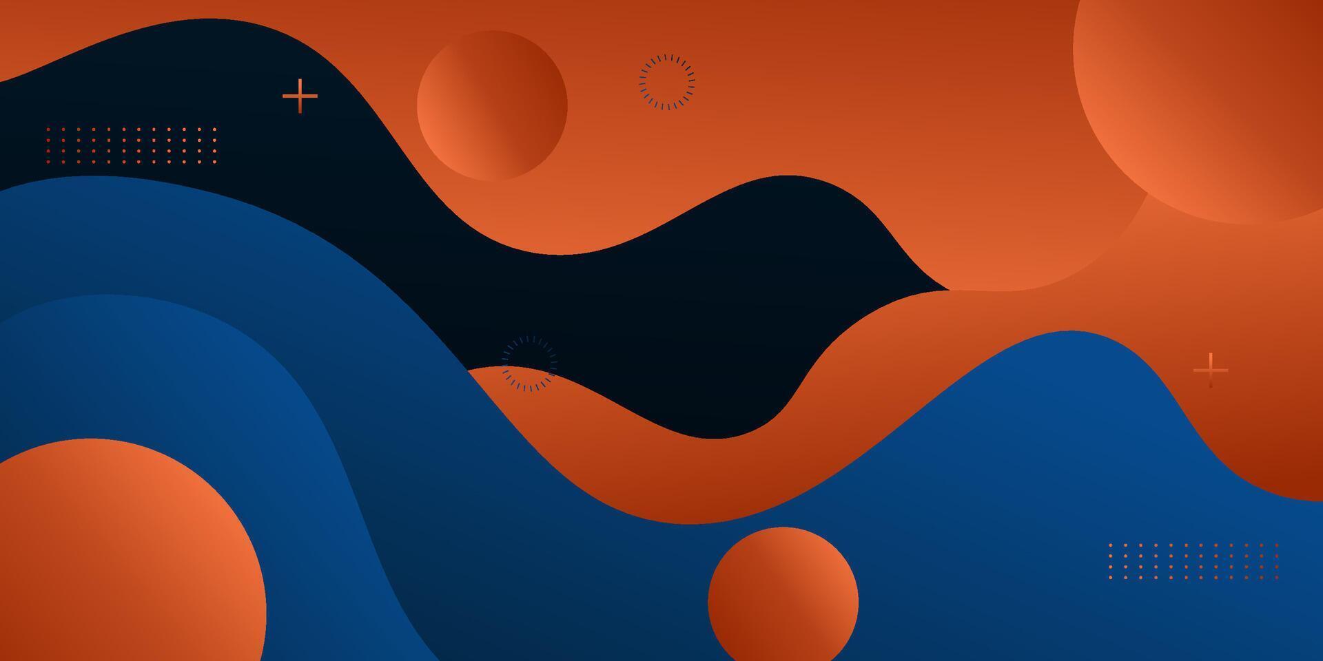 Abstract orange and blue liquid pattern on dark background. Trendy liquid banner design. Eps10 vector
