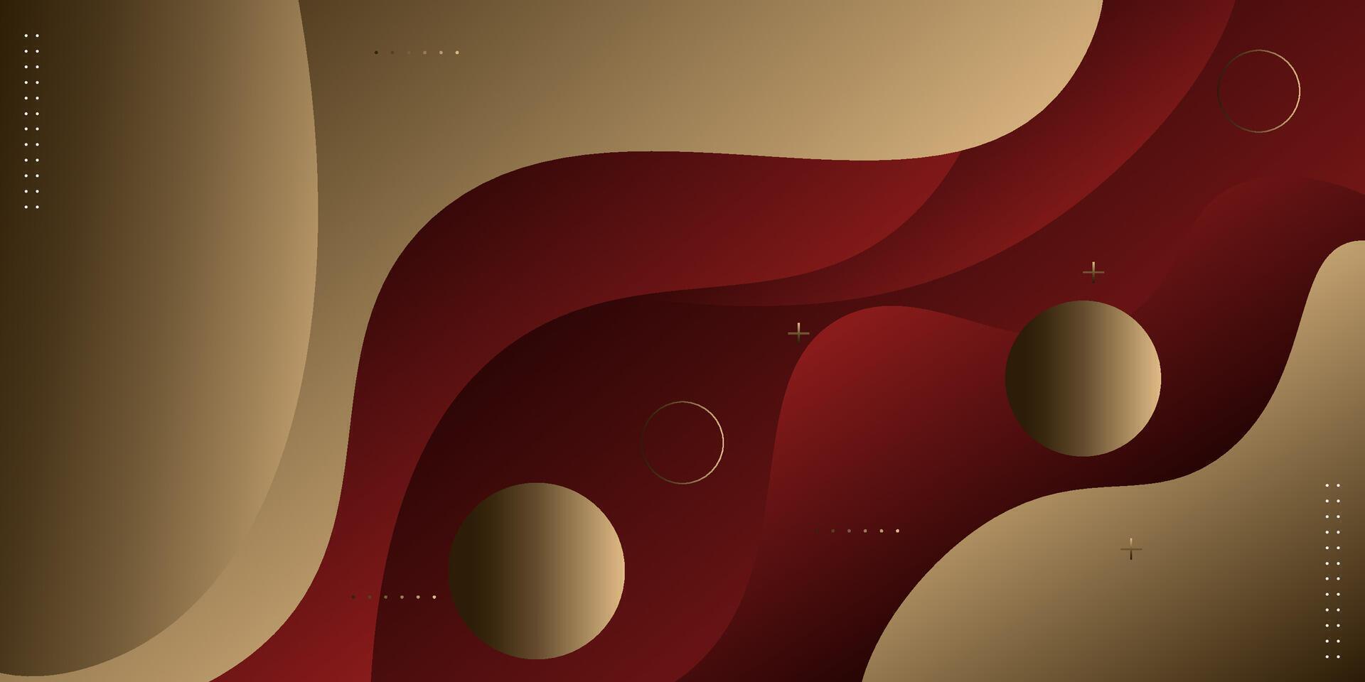 Geometric business banner design in gold and red. Creative banner design with wave and circle shape as template. Simple design on horizontal banner. Eps10 vector