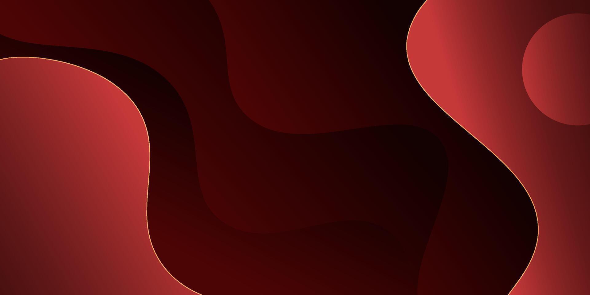 Abstract dark red wave 3D background. Liquid minimal background with gold lines. Eps10 vector