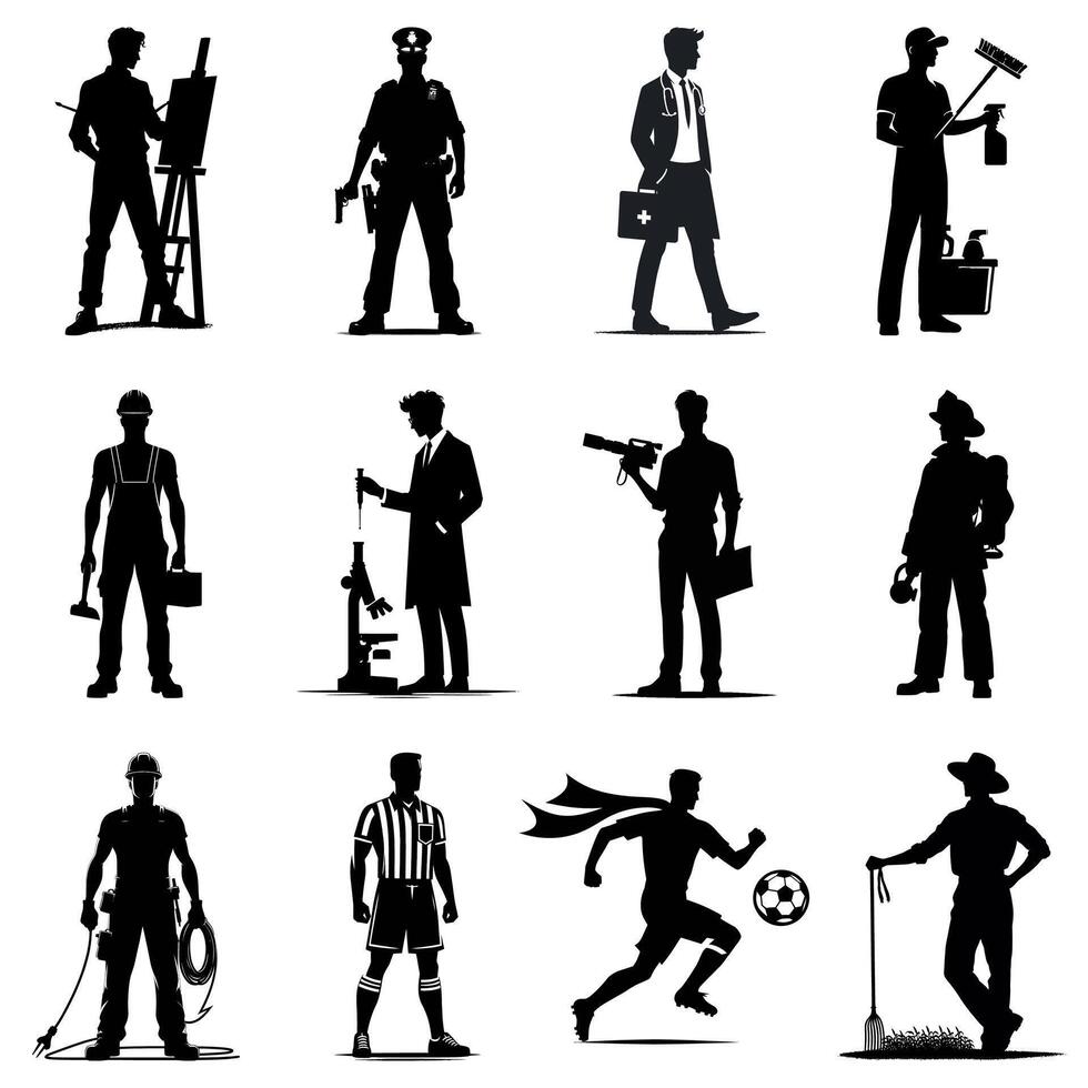 Set of silhouettes of people in different professions. illustration. vector