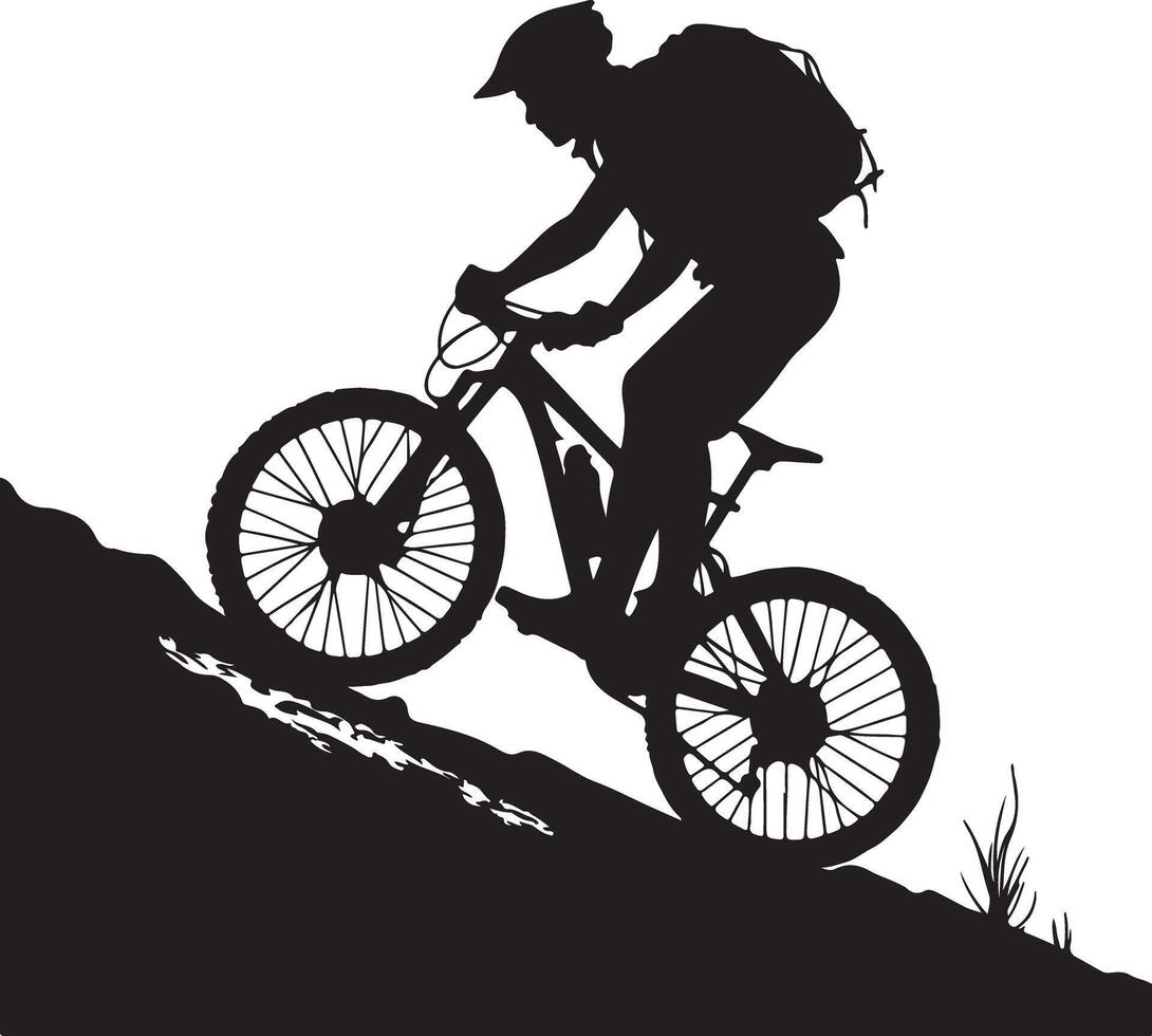 Mountain Biker Silhouette on Trail Adventure vector