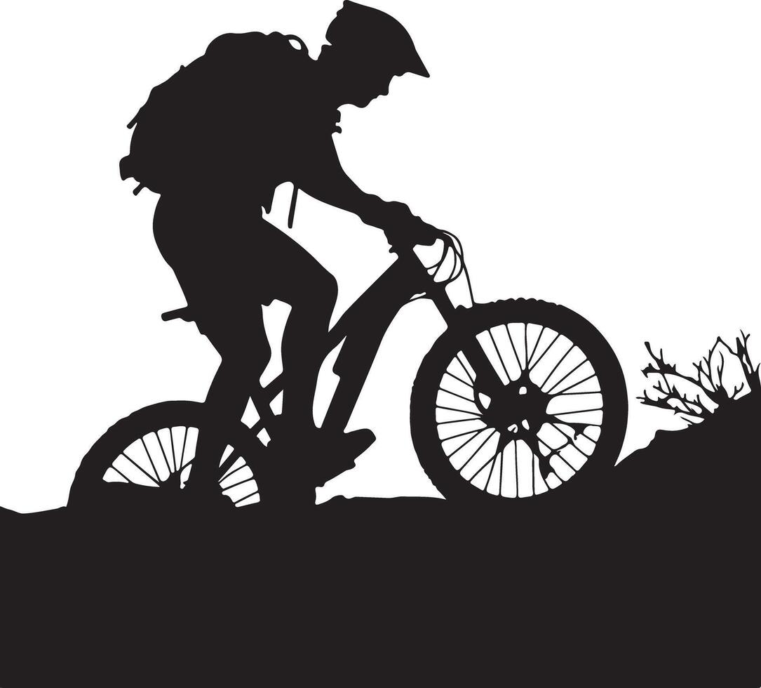 Cyclist Silhouette Riding Mountain Trail vector