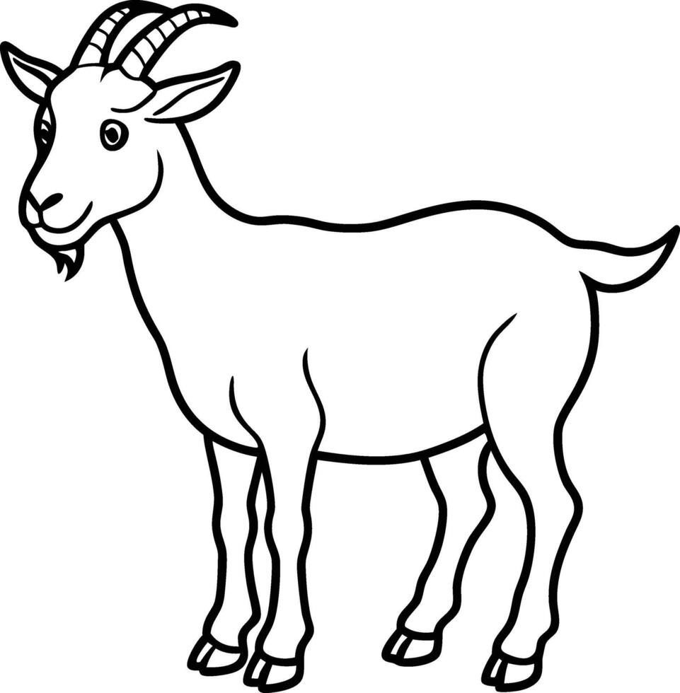 Cute Goat Illustration Farm Animal Outline Drawing. vector