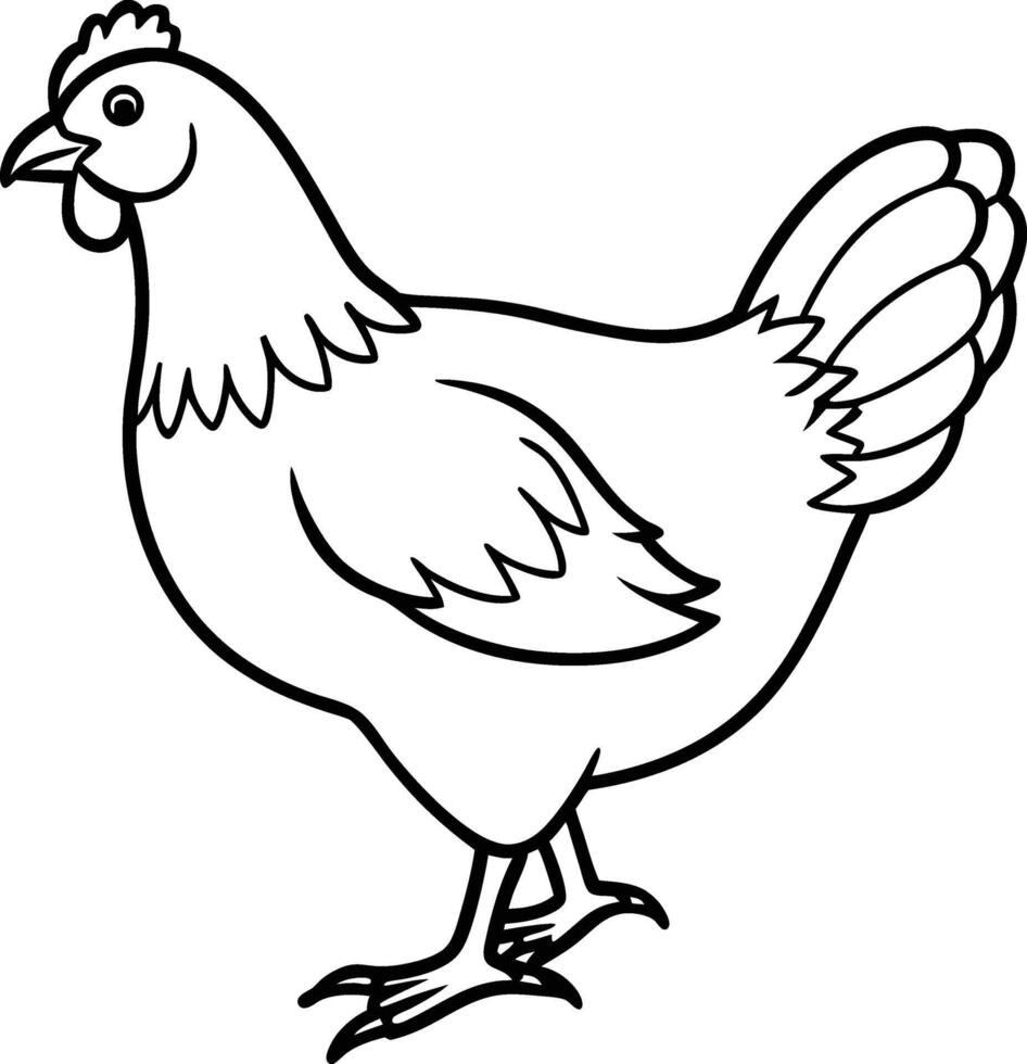 Black and White Cute Hen Outline Graphic for Coloring or Print Use. vector