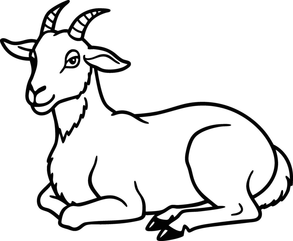 Black and white goat illustration, perfect for farm themed graphics, coloring pages, and agricultural materials. vector