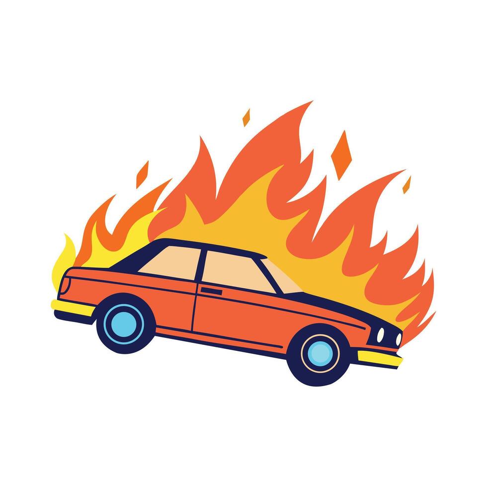 Burning Car Illustration art. vector