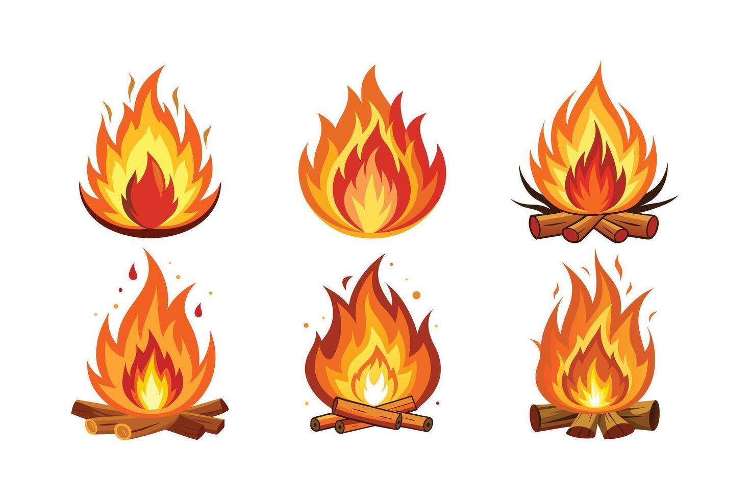 Cartoon Campfire and Flame Collection Fire Icon. vector
