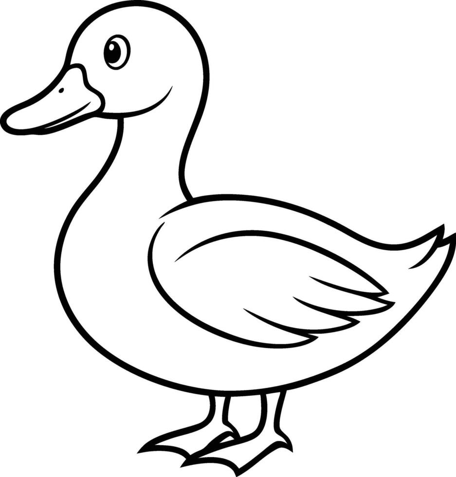 Black And white Cute Duck Outline Graphic, Livestock Drawing. vector
