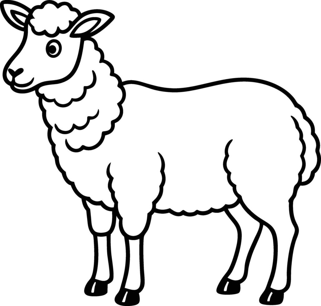 Smiling Sheep Artwork Livestock Animal Cartoon Outline. vector