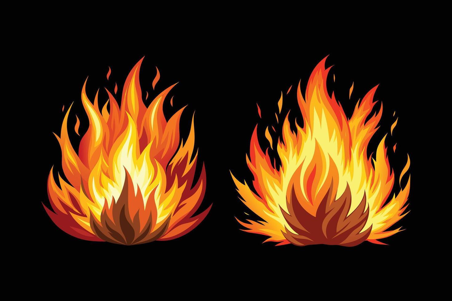 Cartoon Campfire and Flame Collection Fire Icon Set. vector